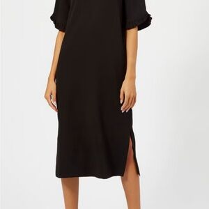 Ganni Black Sheath Midi Dress with Puff Sleeves
